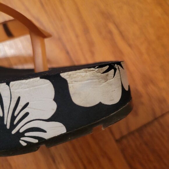 Tommy Hilfiger Platform Flip Flops 7M Navy White Floral Chunky 90s Y2K Sandals - Picture 7 of 11